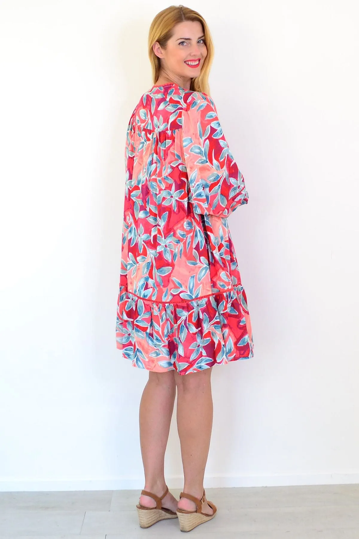 Aqua Coral Floral Bohemian Dress