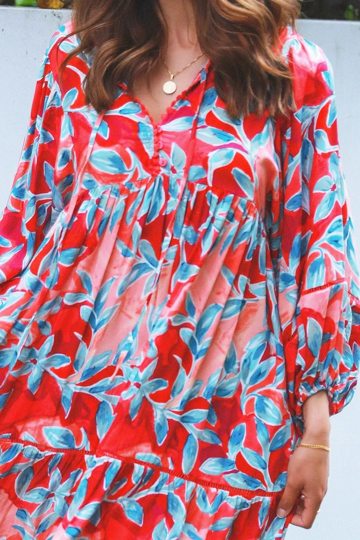 Aqua Coral Floral Bohemian Dress