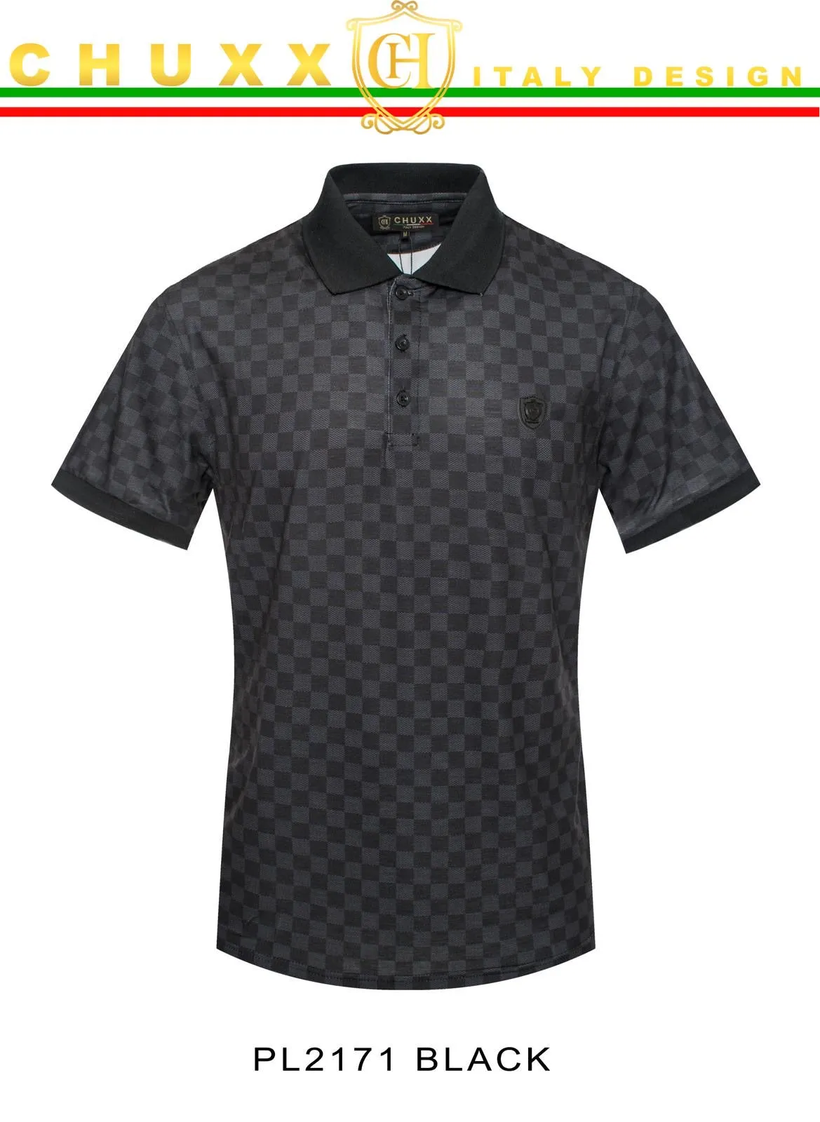 Black and Gray printed Plaid Luxury Short Sleeve Polo T-Shirt Italy Design