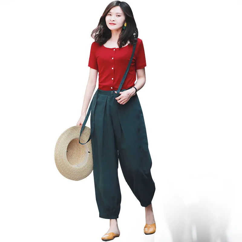 Black Linen Pants Summer Wide Legs Women Pants MDYP9762