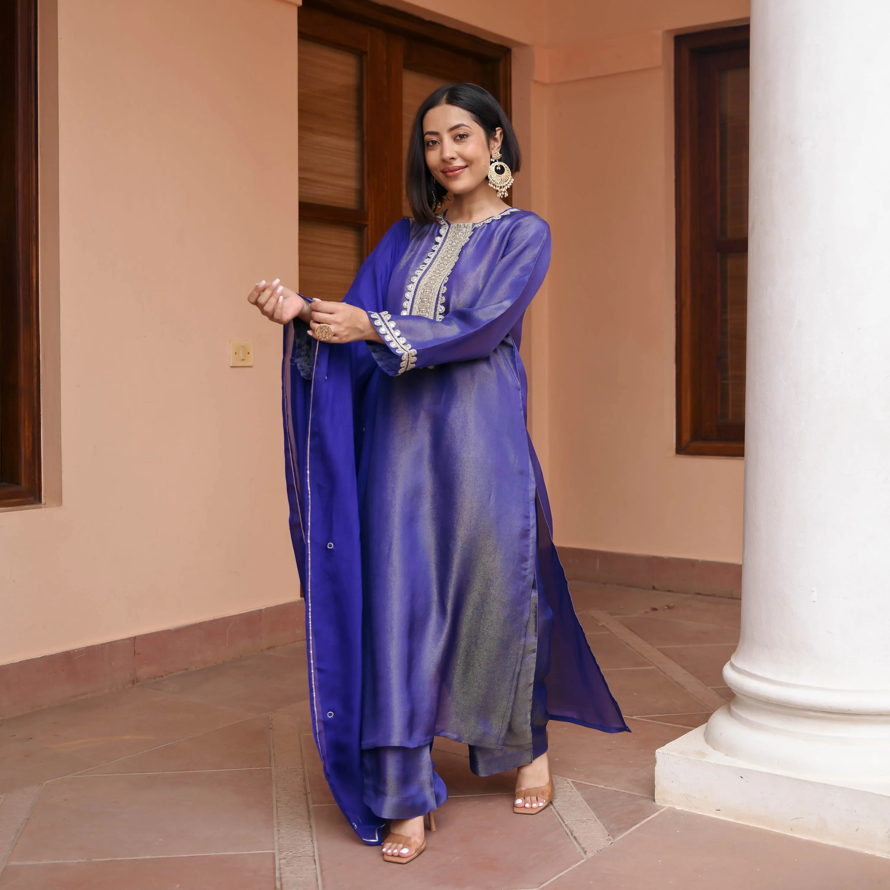 Blue Tissue Silk Suit Set