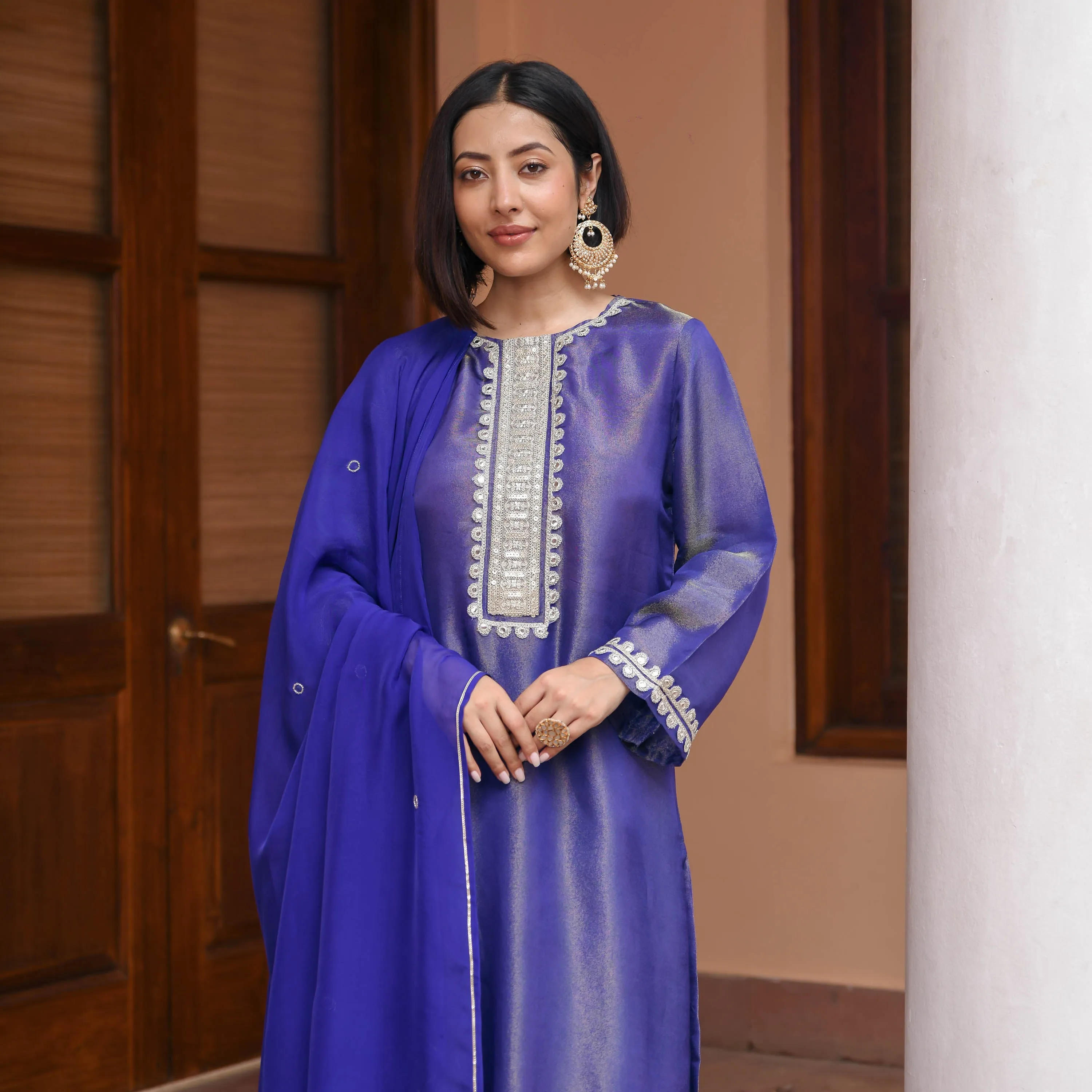 Blue Tissue Silk Suit Set