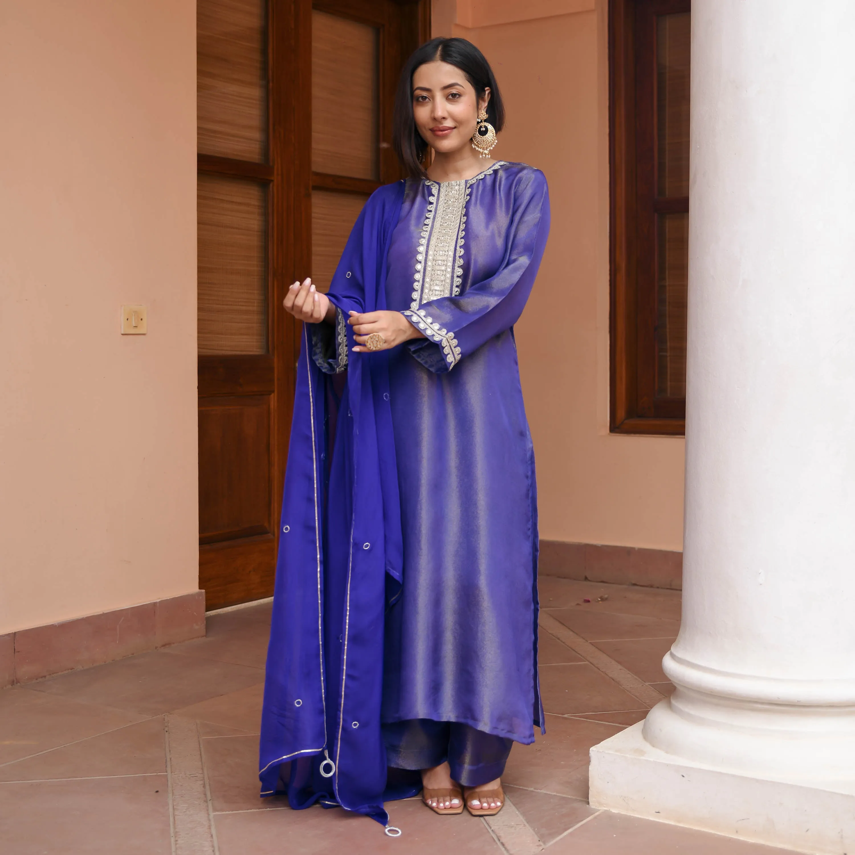 Blue Tissue Silk Suit Set