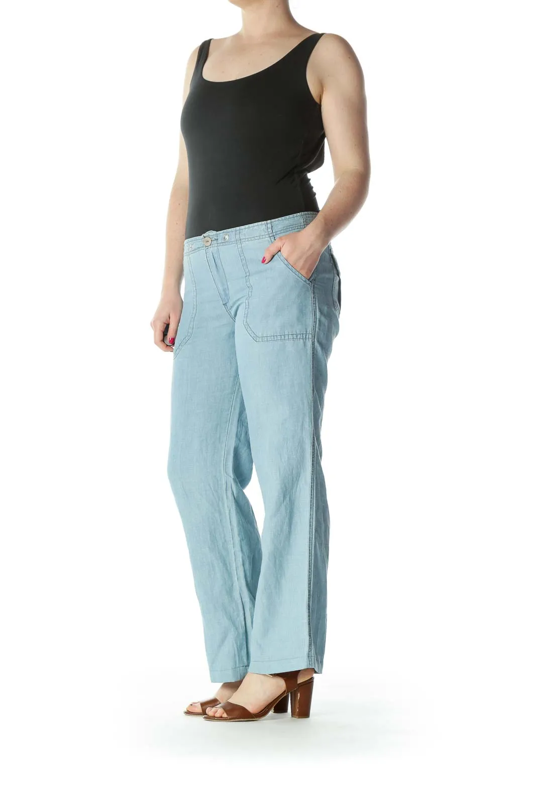 Blue Wide Leg Linen Pant