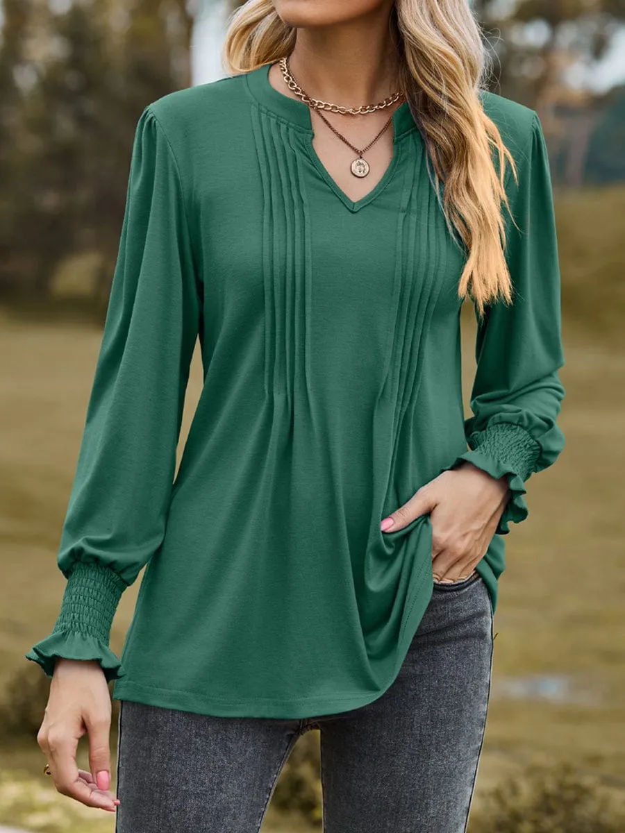 Bohemian Style V Neck Pleated Tunic Top