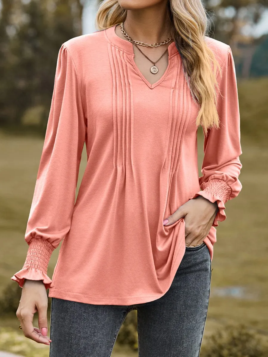 Bohemian Style V Neck Pleated Tunic Top