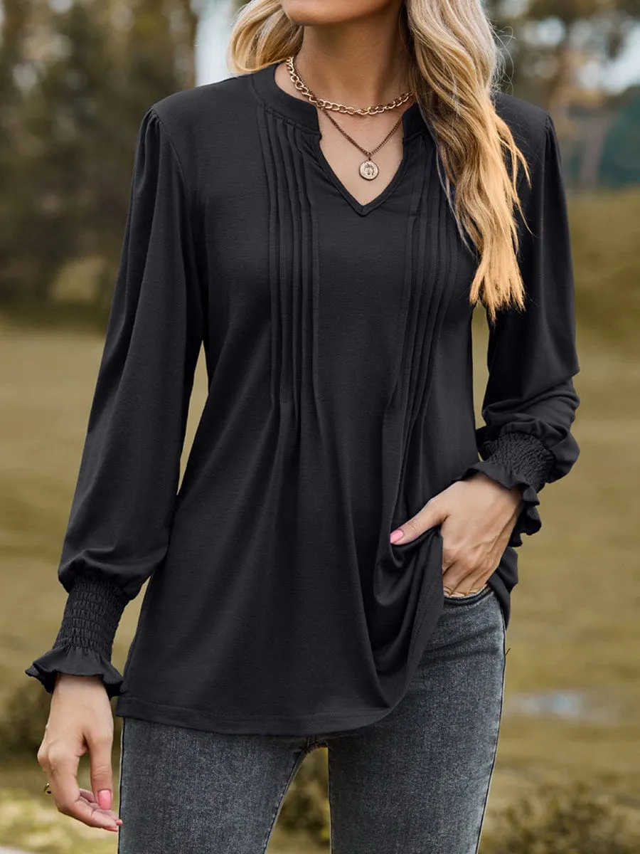 Bohemian Style V Neck Pleated Tunic Top