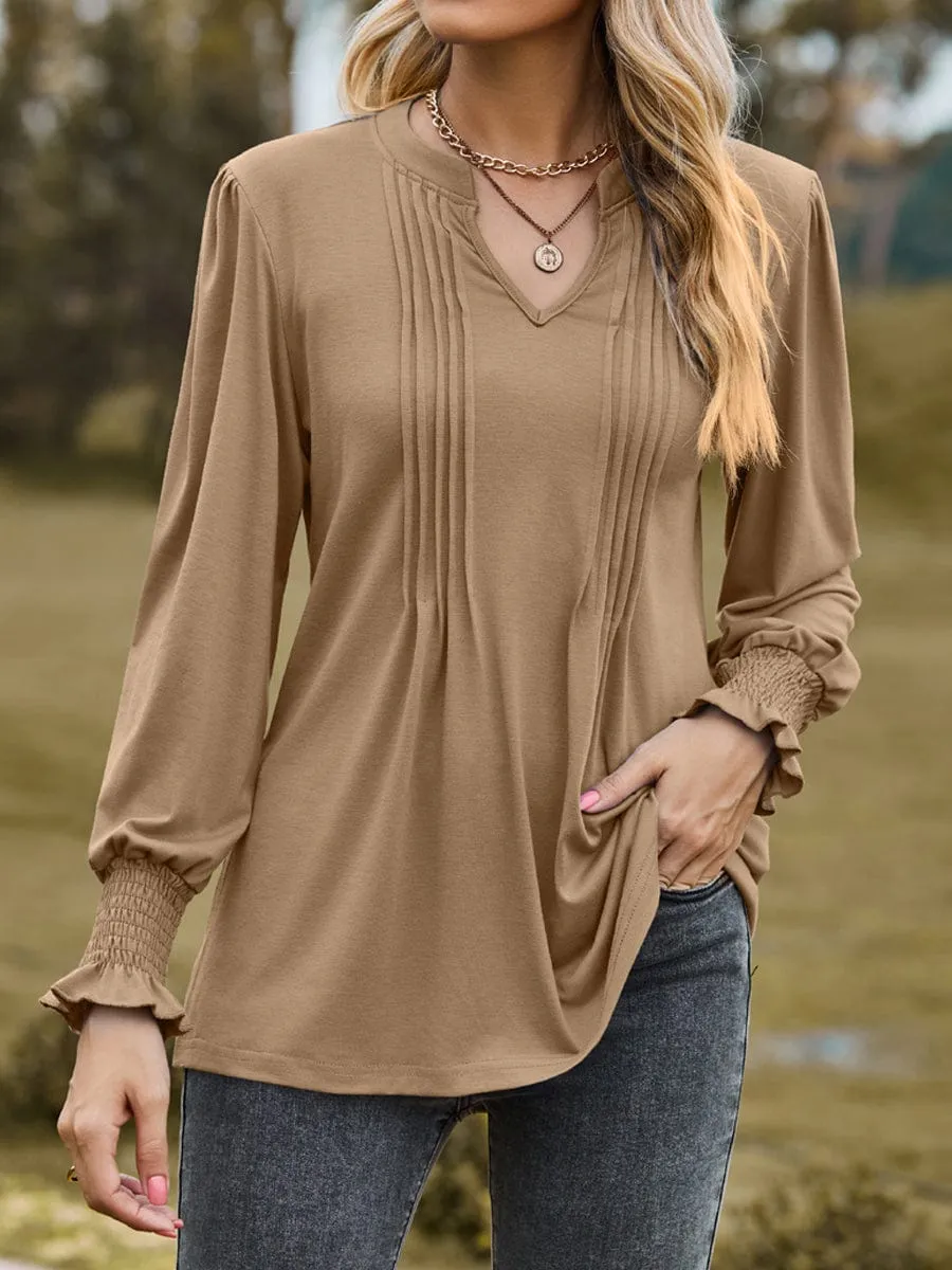 Bohemian Style V Neck Pleated Tunic Top