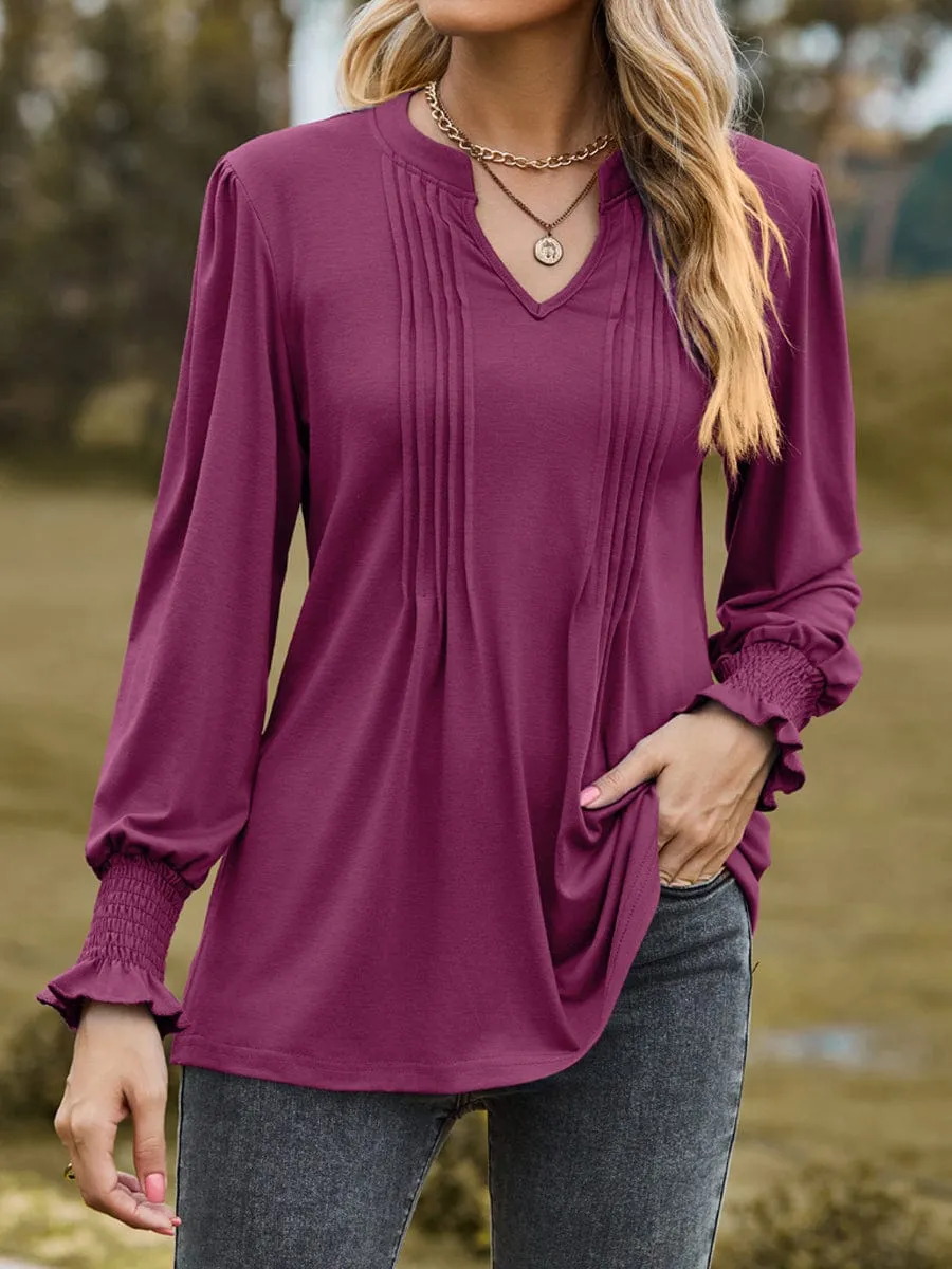 Bohemian Style V Neck Pleated Tunic Top