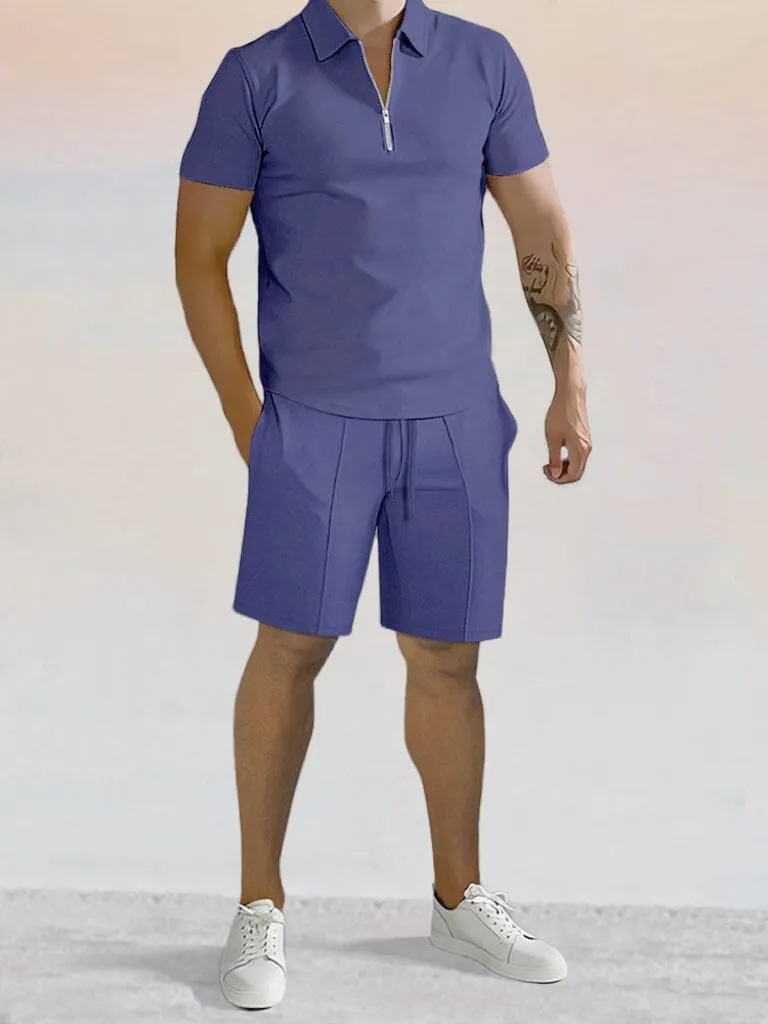 Casual Solid Color Polo Shirt Sets