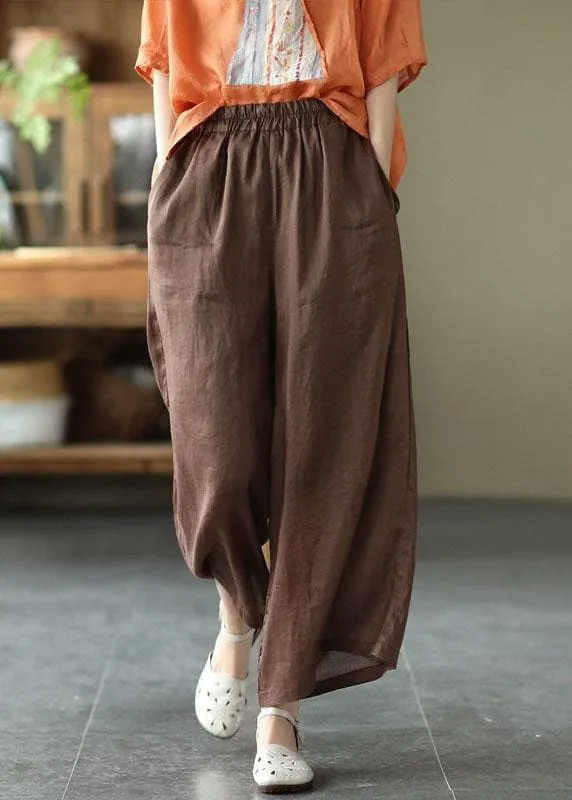 Chocolate Casual Summer Ramie Wide Leg Pants