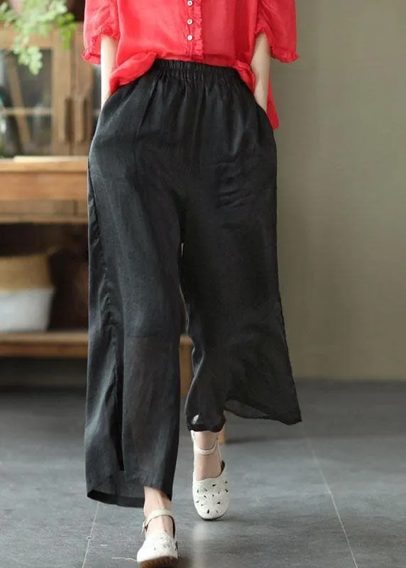 Chocolate Casual Summer Ramie Wide Leg Pants