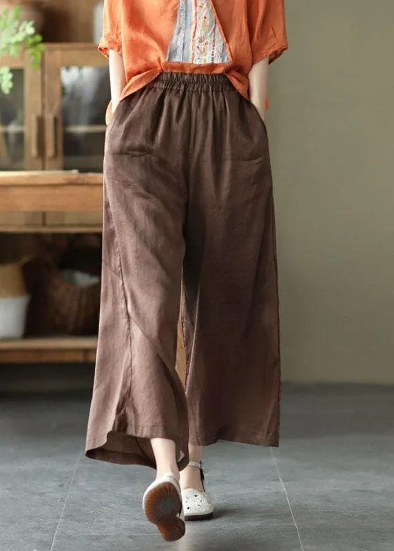 Chocolate Casual Summer Ramie Wide Leg Pants