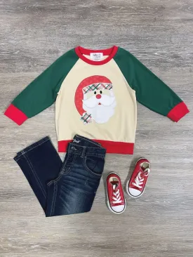 Classic Santa Claus Red & Green Raglan Pullover Top