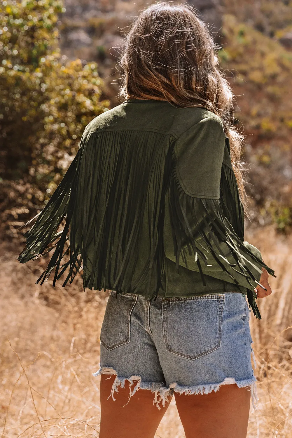 Cropped Fringe Faux Suede Jacket