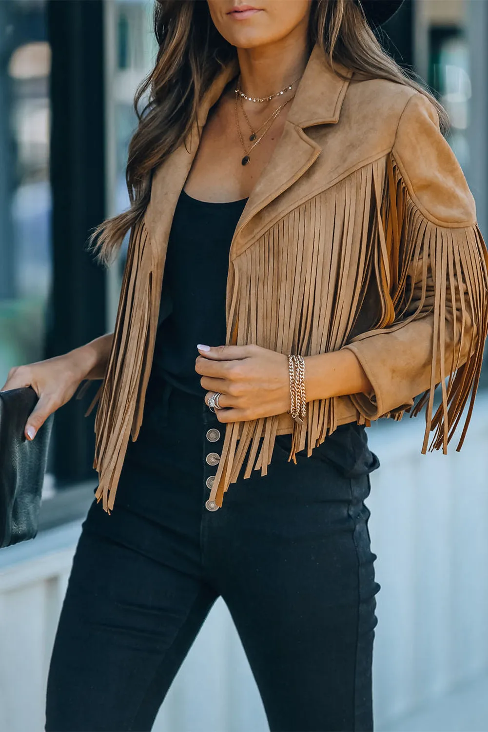 Cropped Fringe Faux Suede Jacket