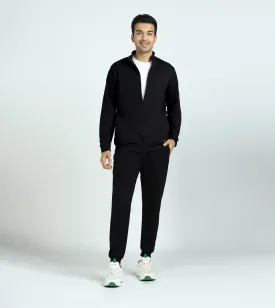 Cruze French Terry Cotton Zip-Up Jacket and Joggers Co-Ord Set Pitch Black