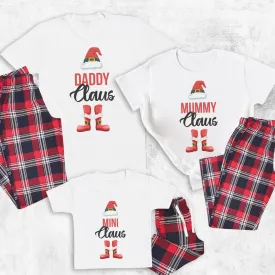 Daddy, Mummy, Mini Clause Hat & Feet - Family Matching Christmas Pyjamas - Top & Tartan PJ Bottoms - (Sold Separately)