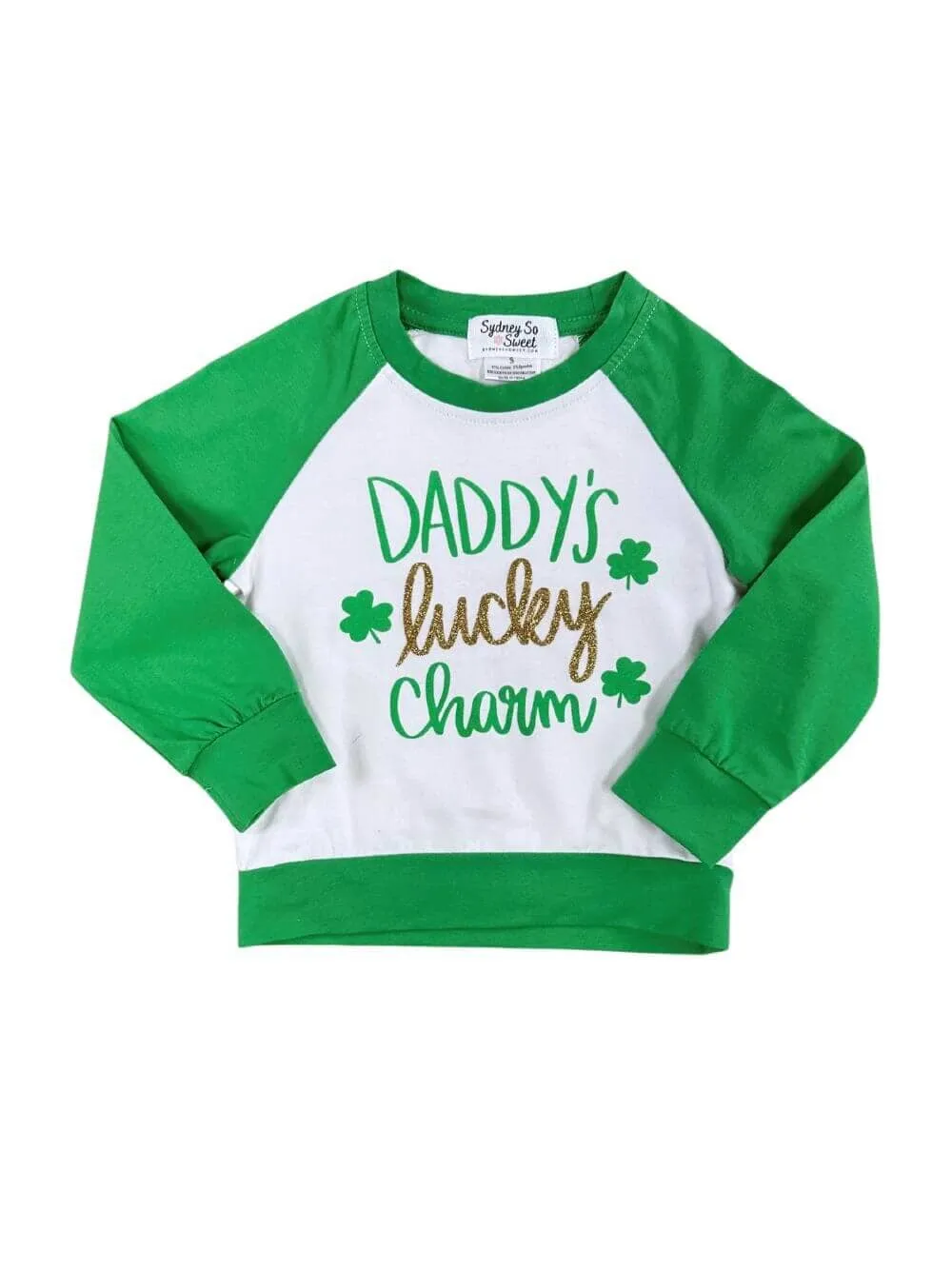 Daddy's Lucky Charm Raglan Sleeve St. Patrick's Day Pullover Top