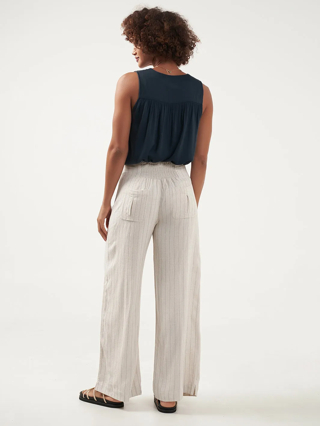 Del Mar Linen Blend Pants Black Pinstripe