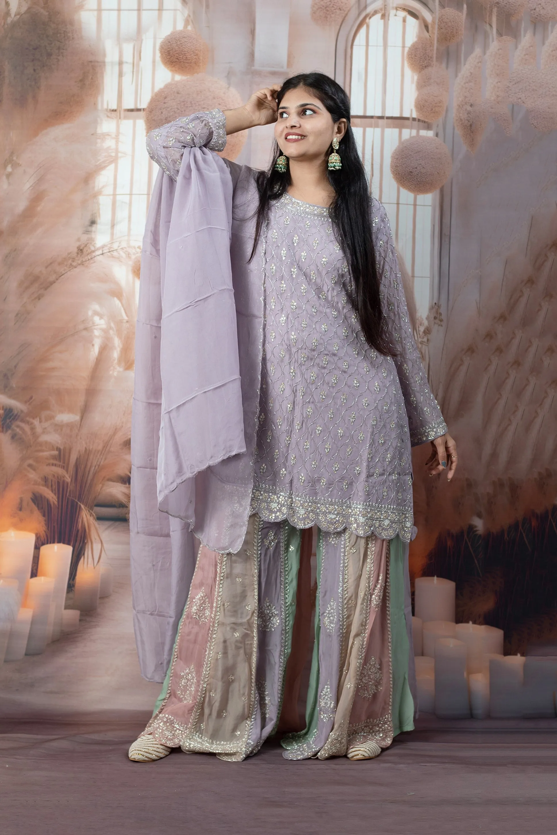 Elegant Lavender Color Ladies Suits