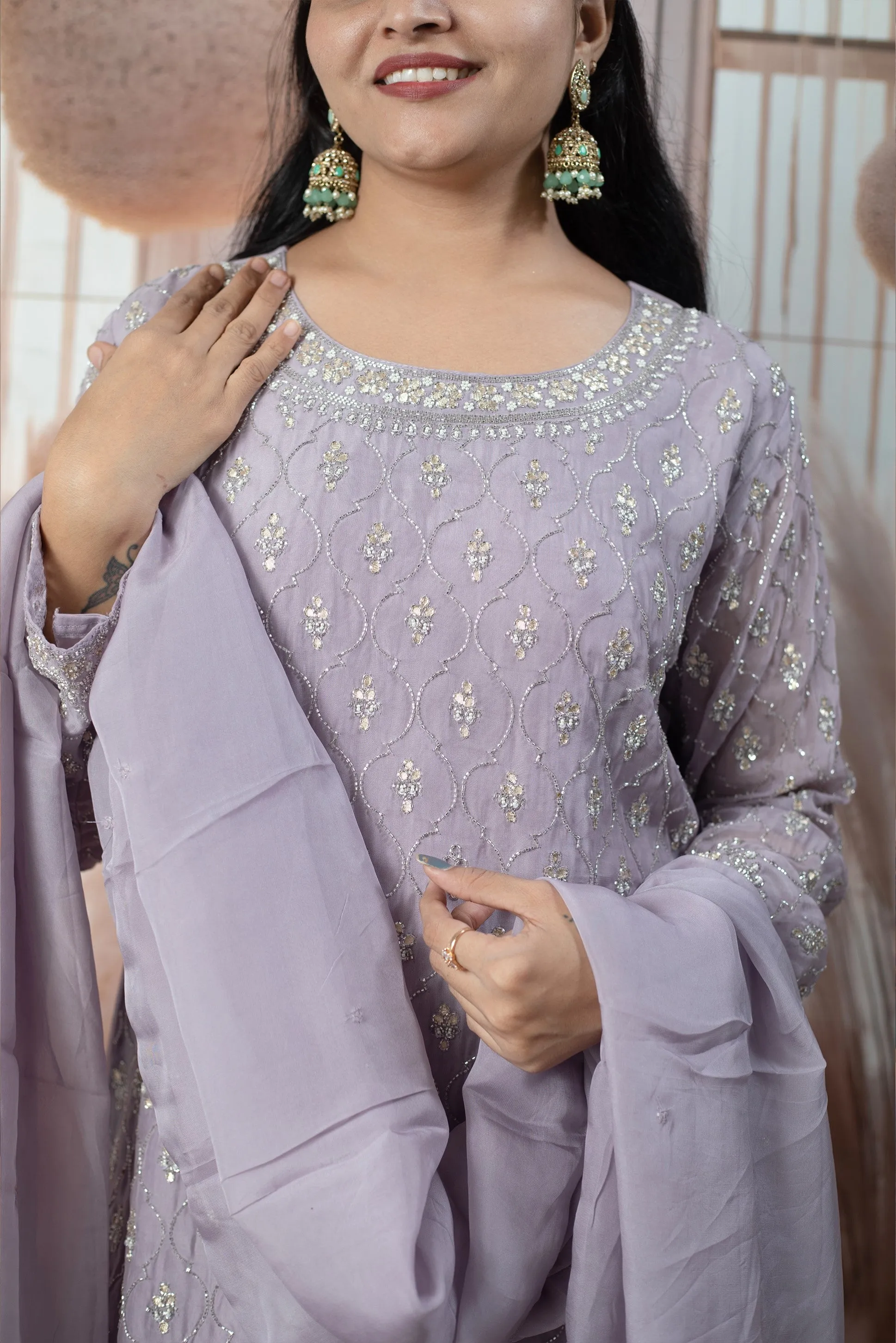 Elegant Lavender Color Ladies Suits