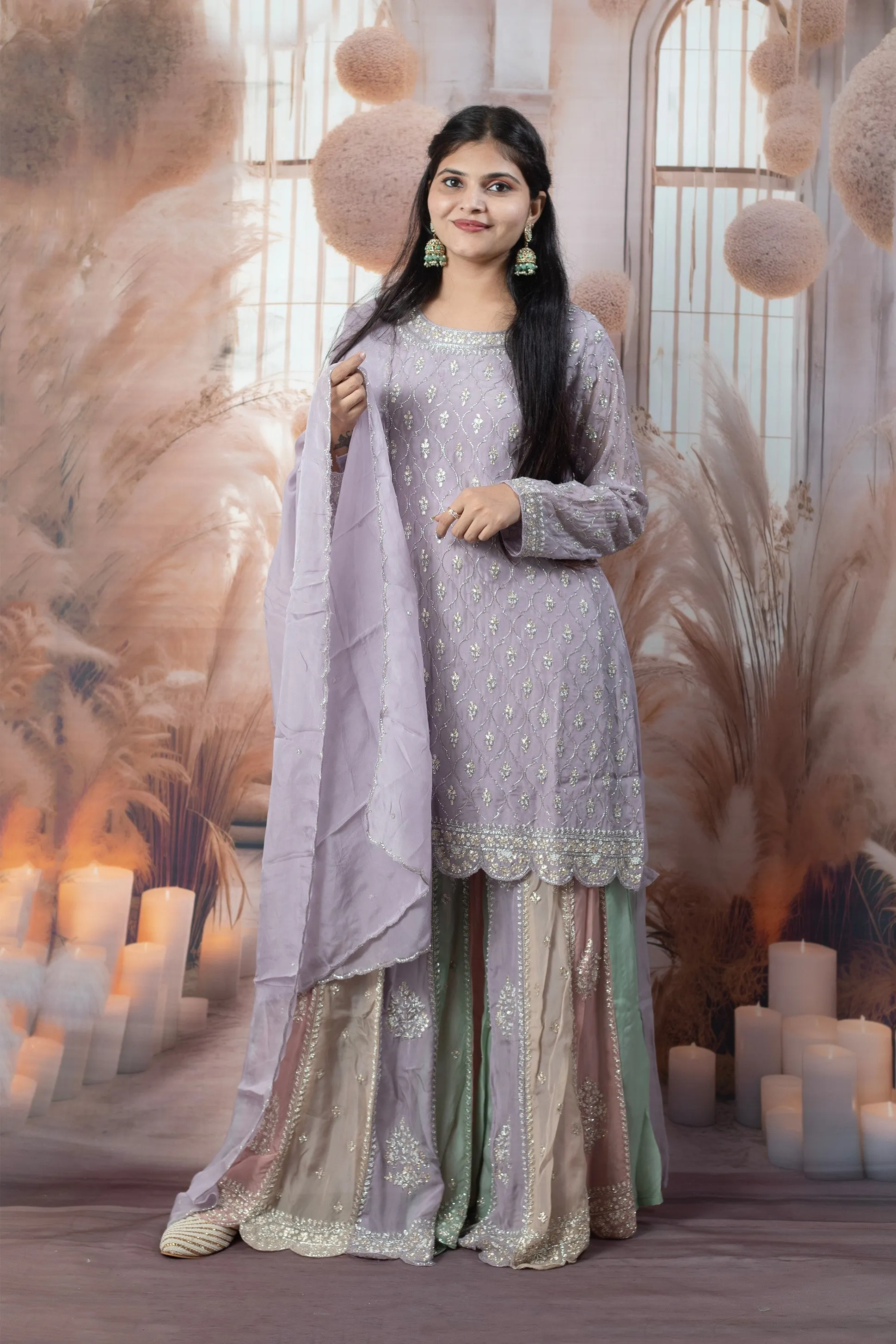 Elegant Lavender Color Ladies Suits