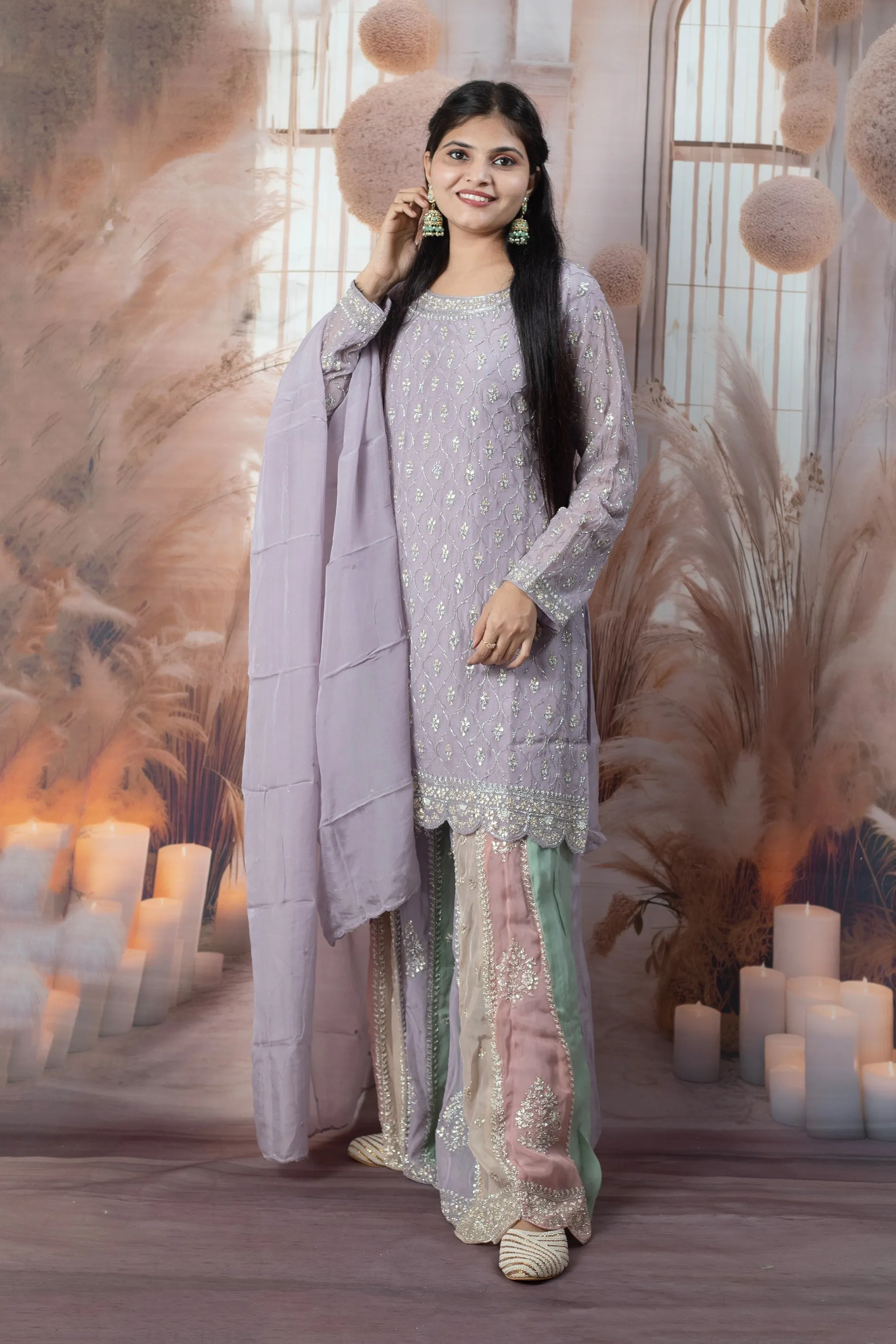 Elegant Lavender Color Ladies Suits