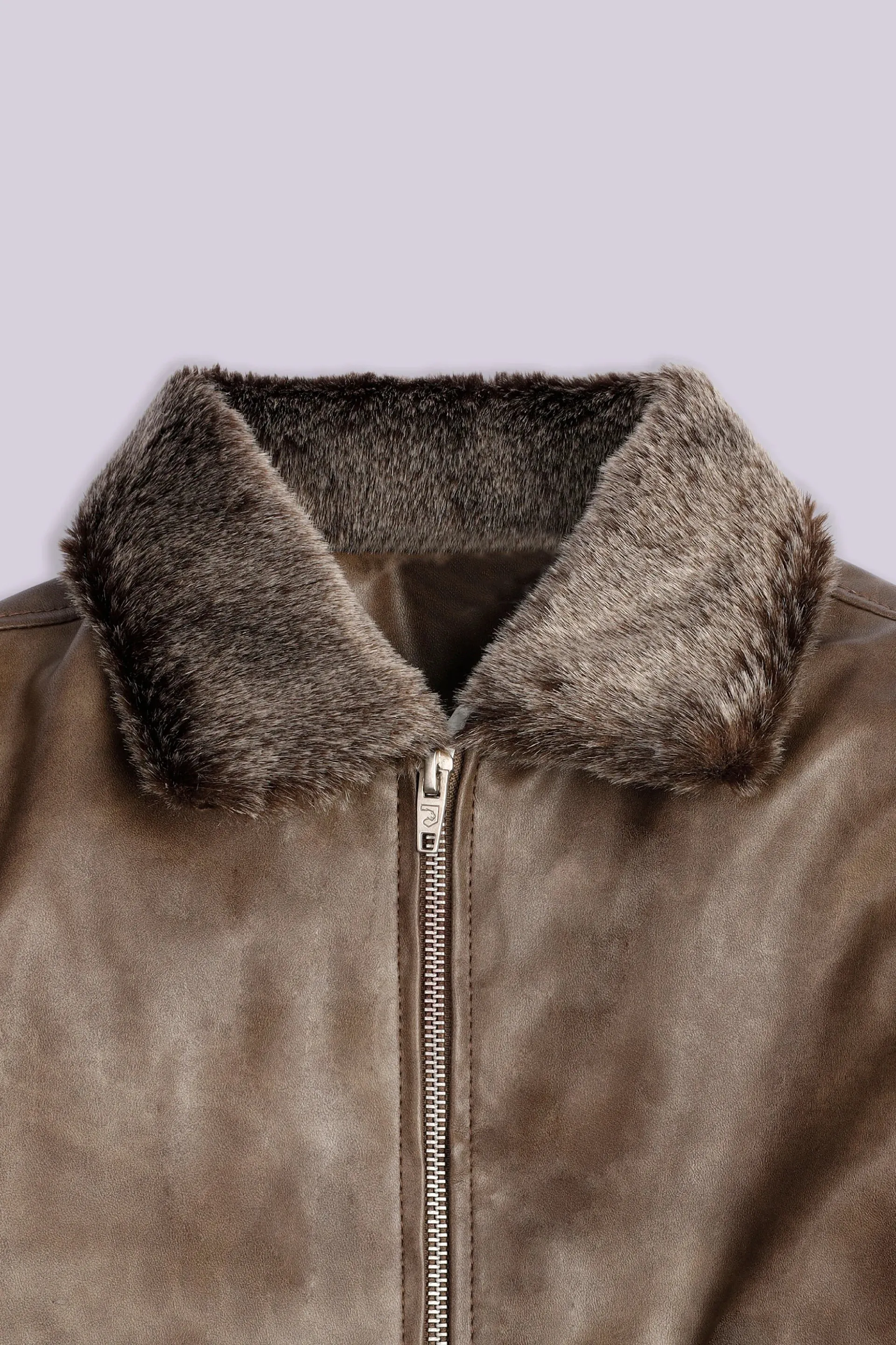 Faux Suede Jacket With Fur Collar