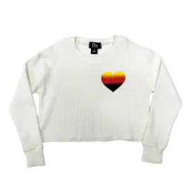 FBZ Ombre Heart Thermal Raw Edge Off White Crop Sweatshirt