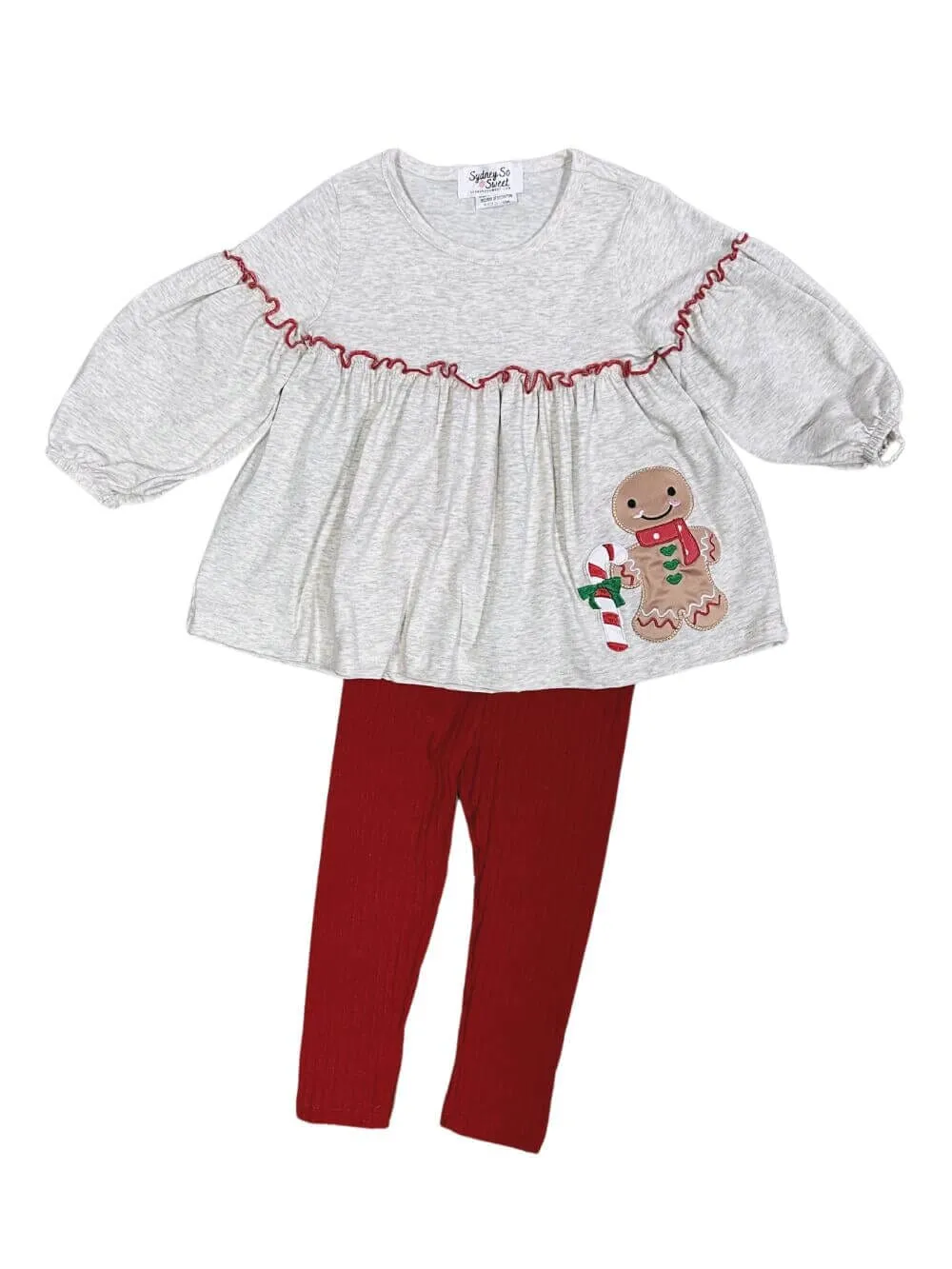 Gingerbread Cutie Girls Tunic Top & Red Leggings Outfit