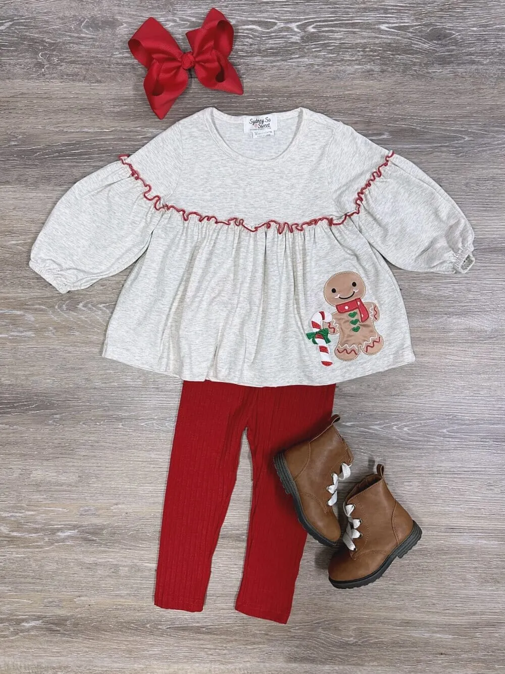 Gingerbread Cutie Girls Tunic Top & Red Leggings Outfit