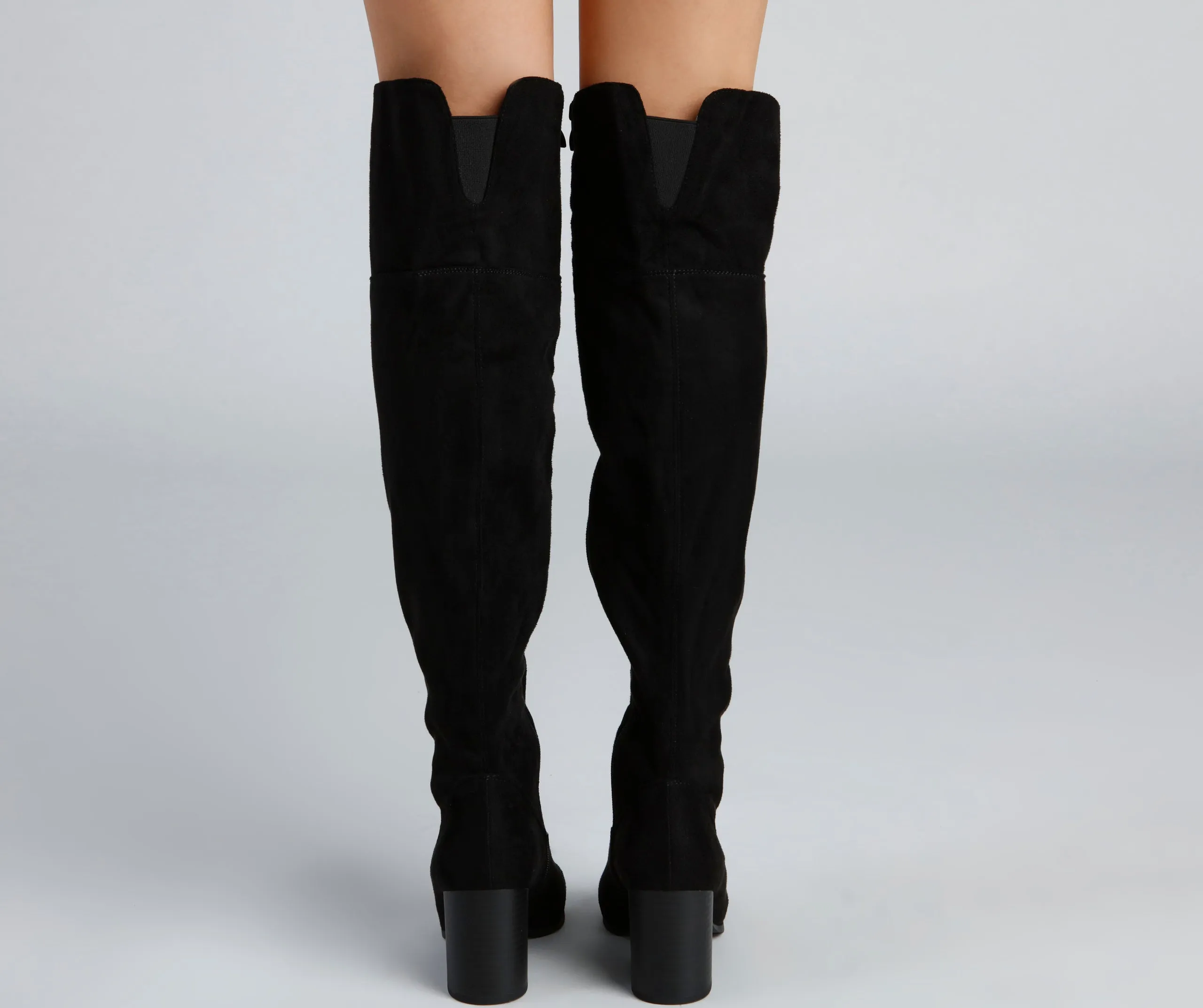 High Fashion Faux Suede Stacked Heel Boots