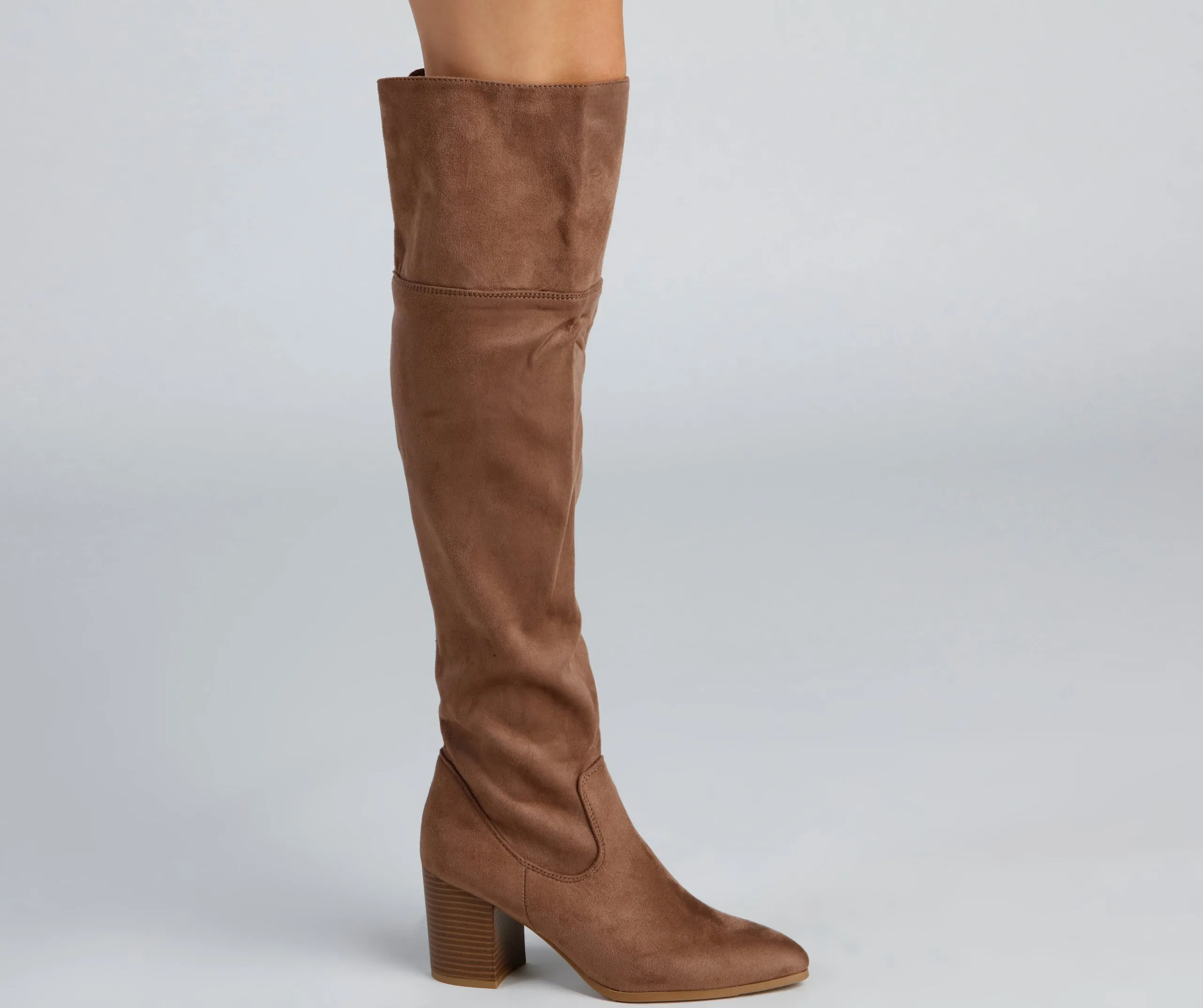 High Fashion Faux Suede Stacked Heel Boots