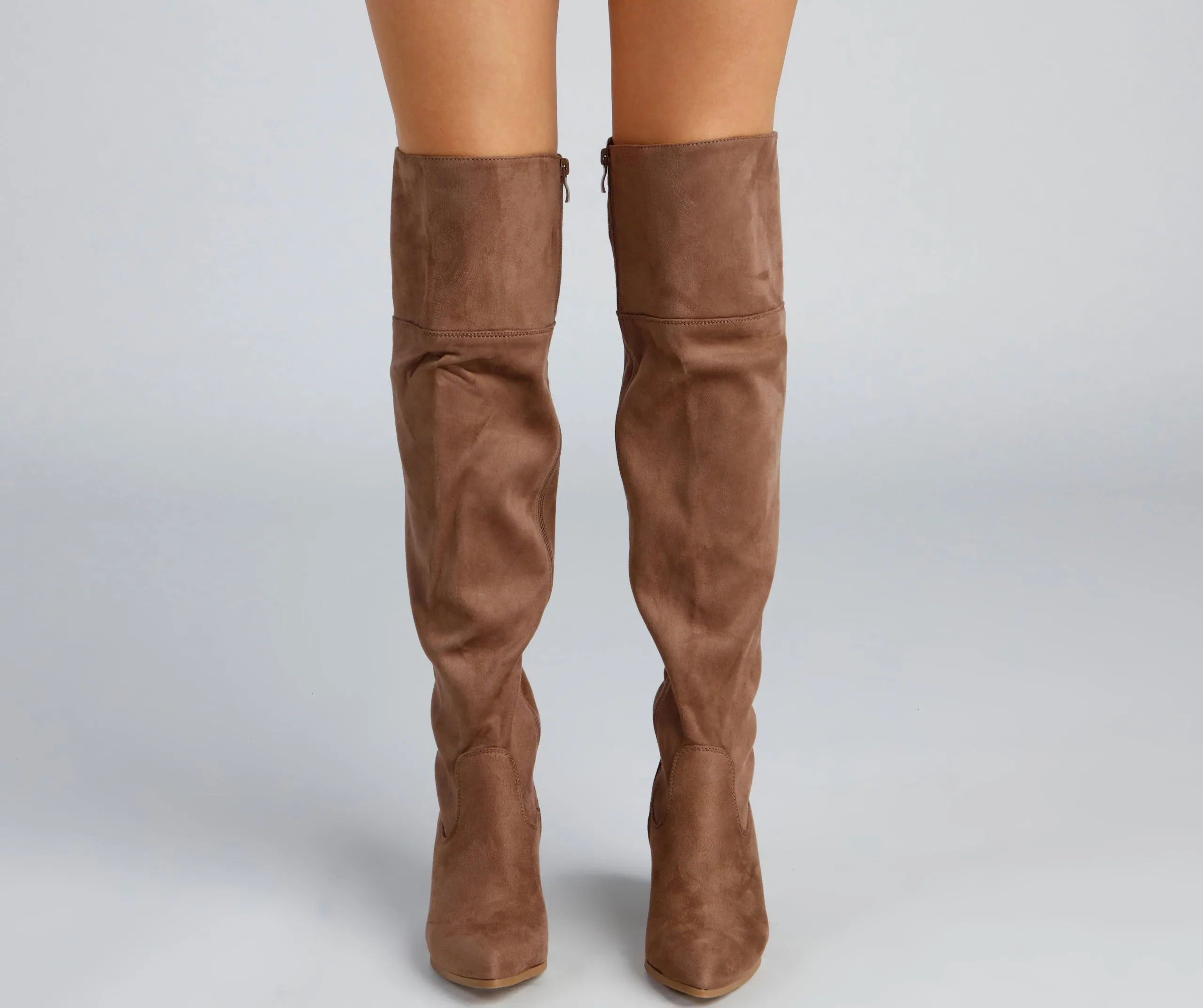 High Fashion Faux Suede Stacked Heel Boots