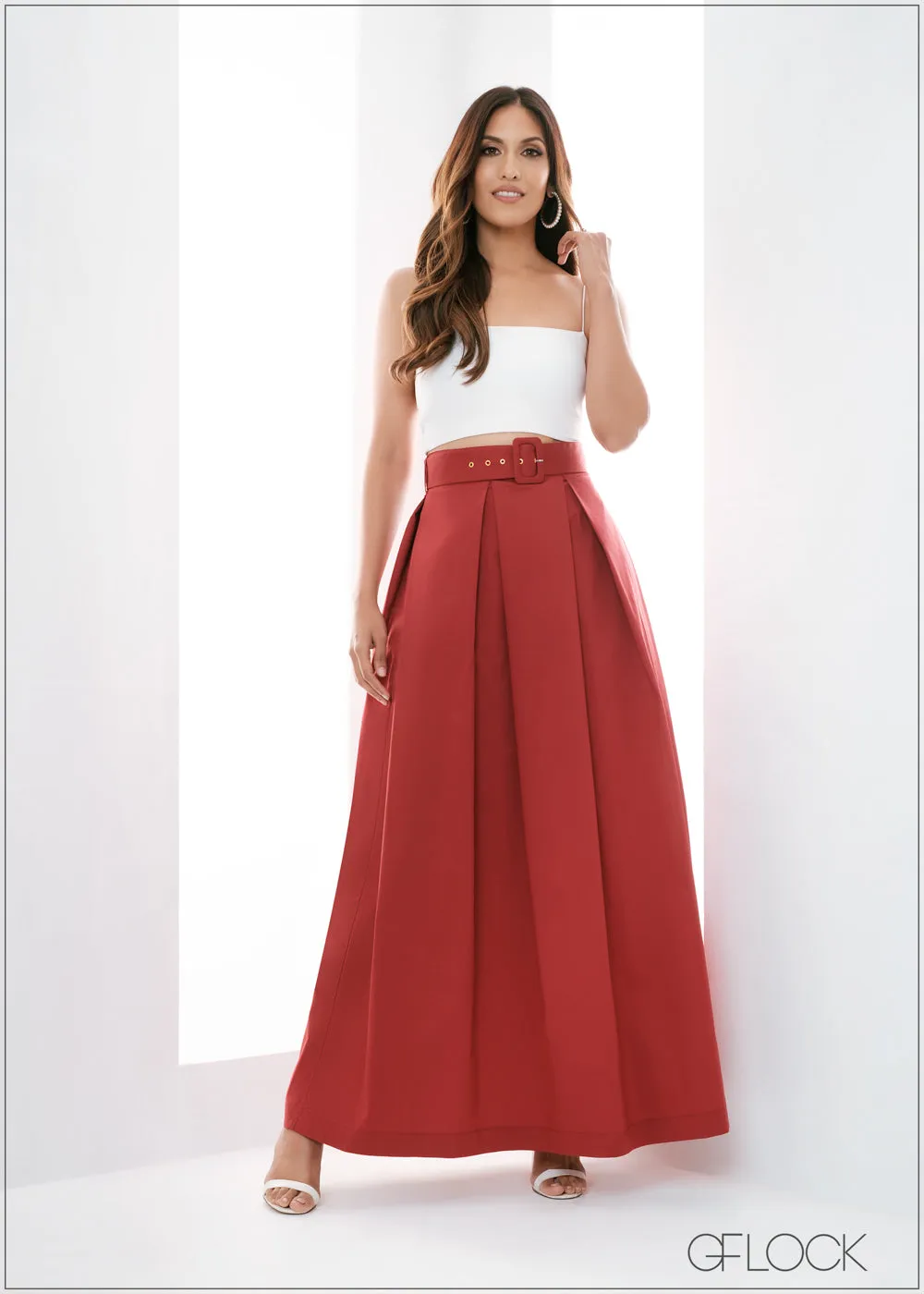 High Waisted Pleated Maxi Skirt - 110423