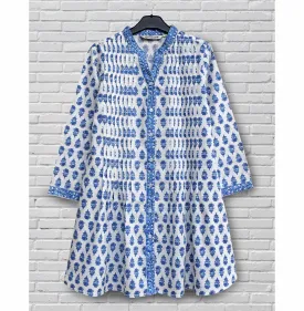 Juno Pure Cotton Block Print Style Front Pleated Tunic