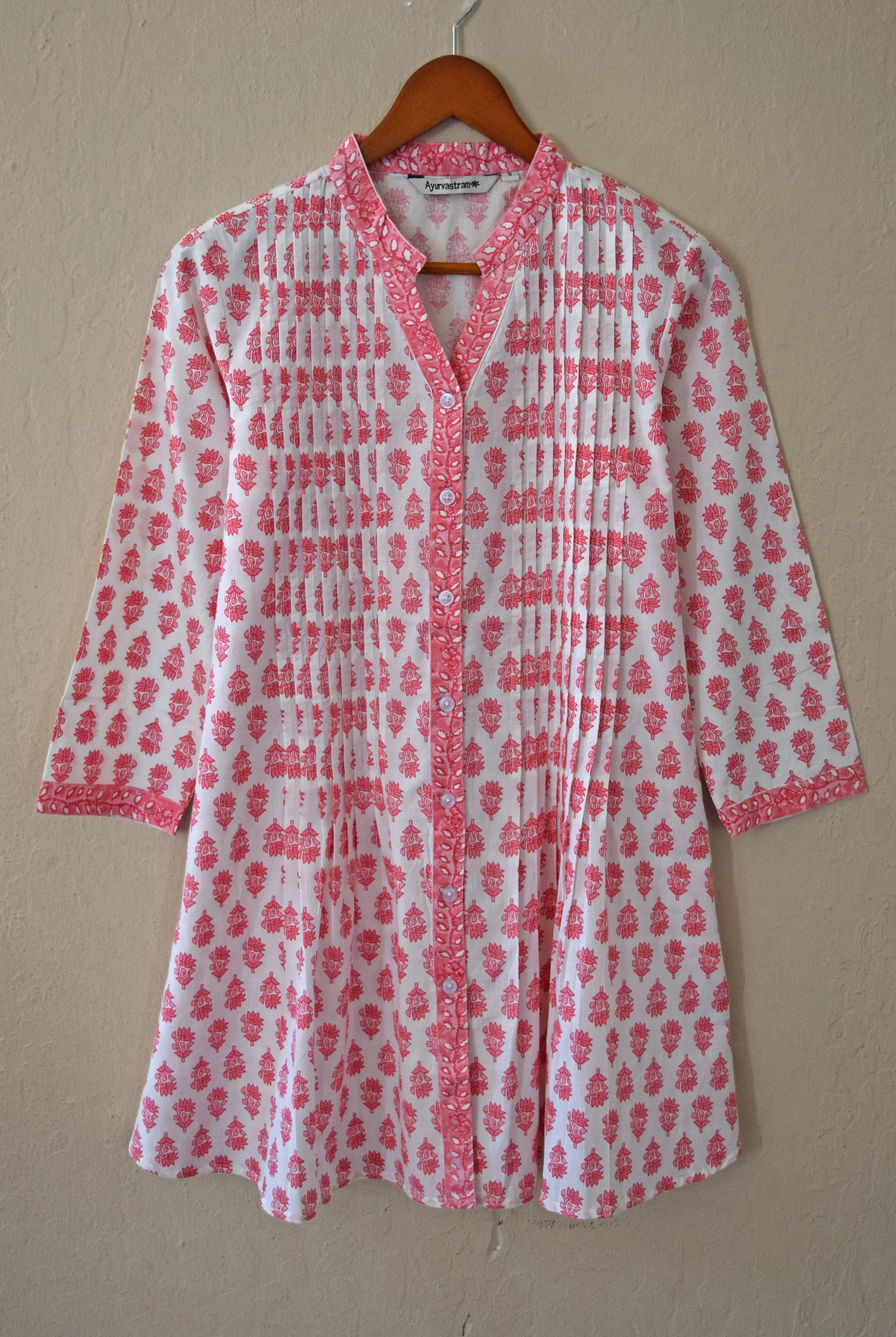 Juno Pure Cotton Block Print Style Front Pleated Tunic