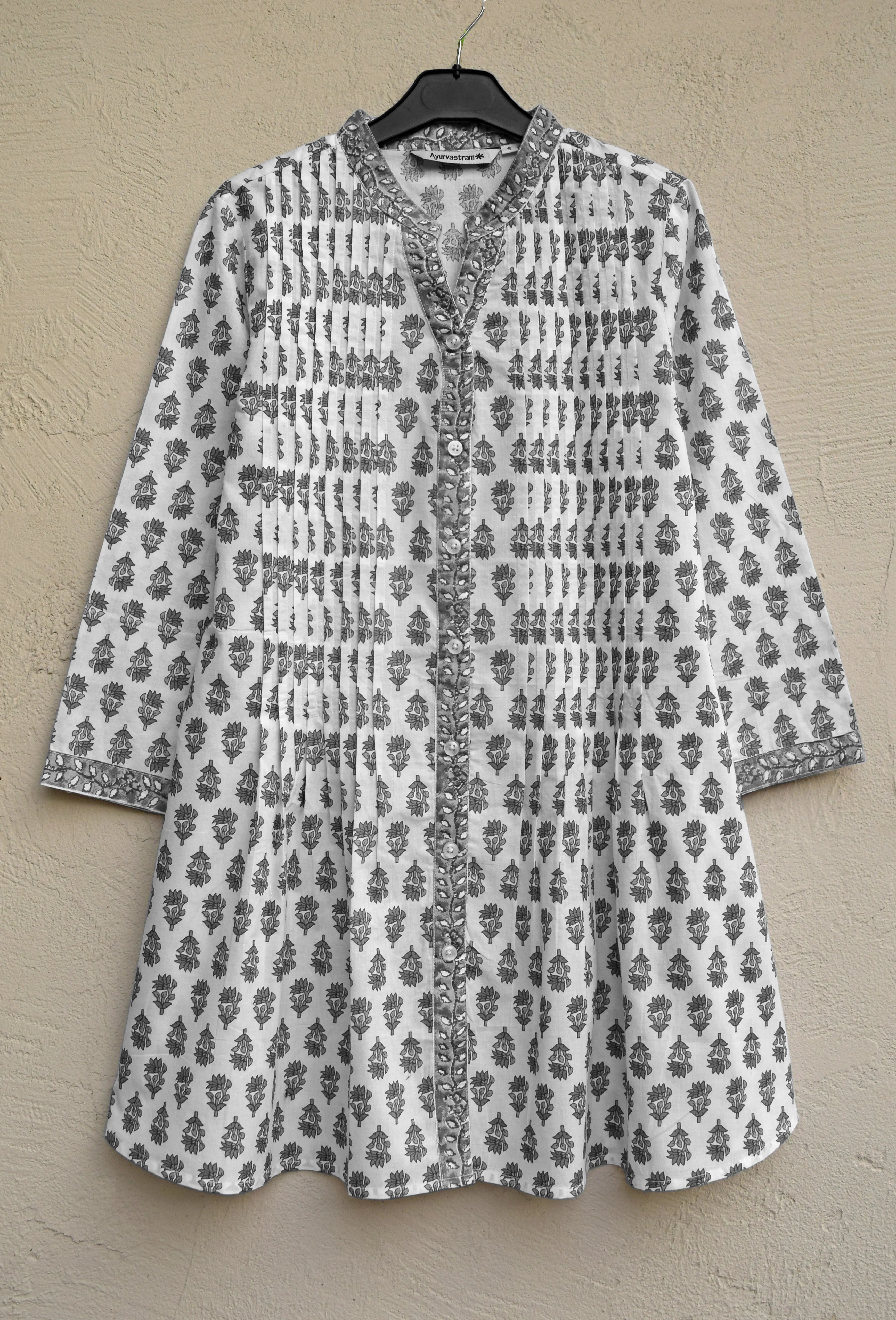 Juno Pure Cotton Block Print Style Front Pleated Tunic