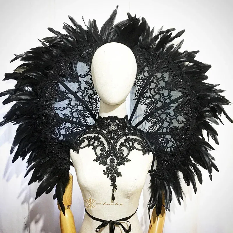 Lady Sable's Handmade Beaded Gothic Victorian Feather Collar