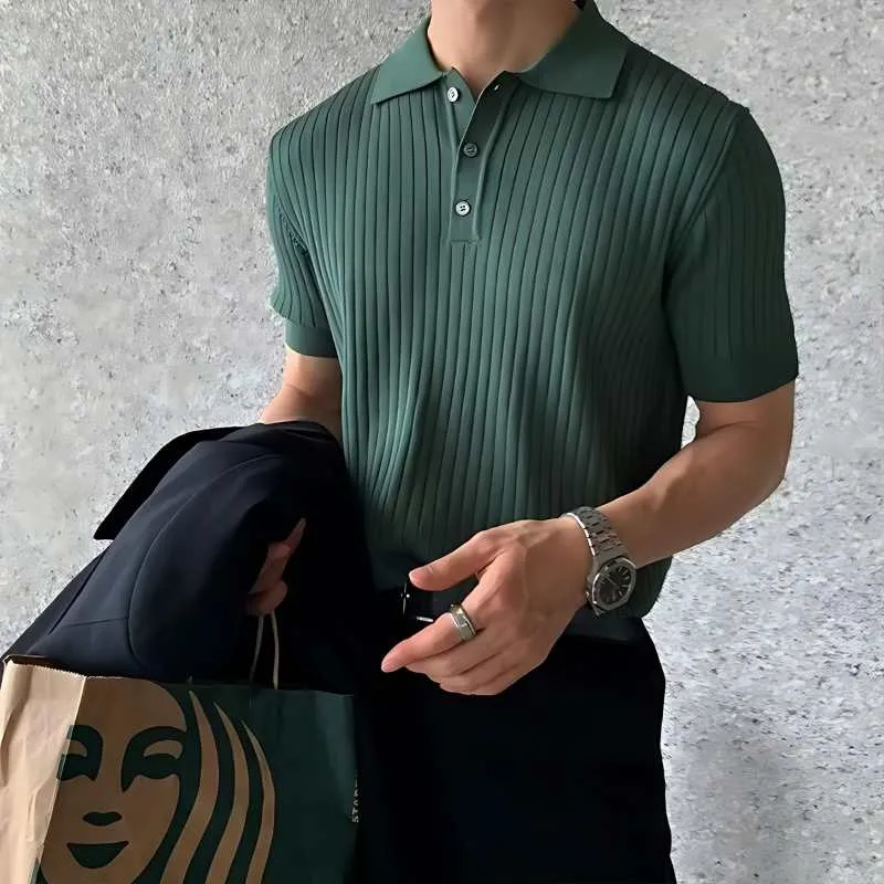 Lapel Polo Shirt Men's Solid Color