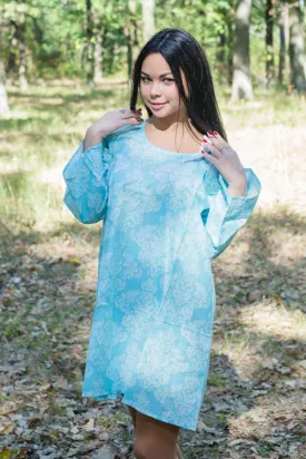 Light Blue Bella Tunic Style Caftan in Damask Pattern