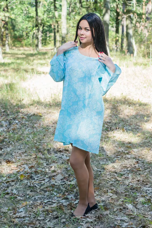 Light Blue Bella Tunic Style Caftan in Damask Pattern