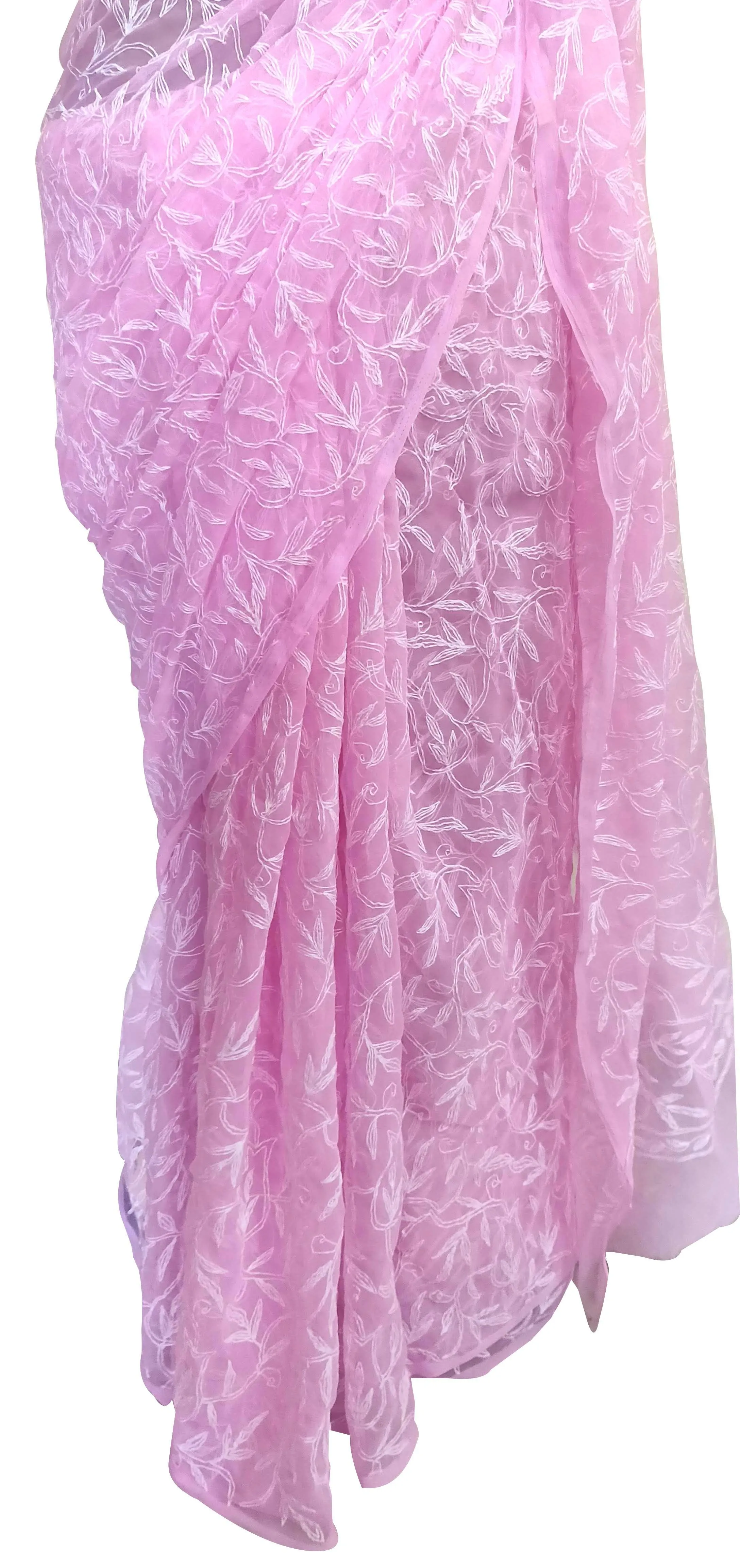 Light Pink Tepchi Chikankari Chiffon Saree CK65