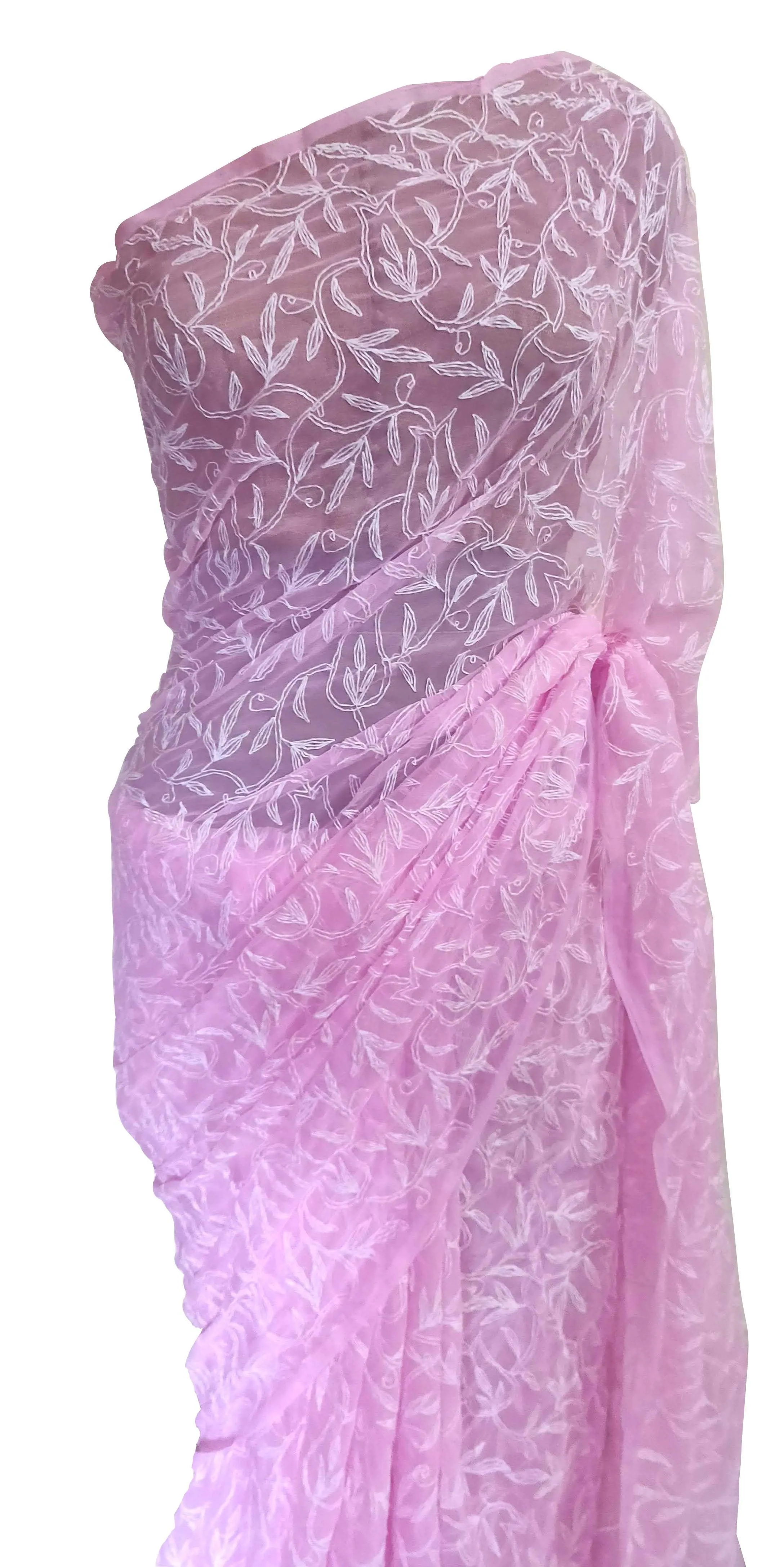 Light Pink Tepchi Chikankari Chiffon Saree CK65