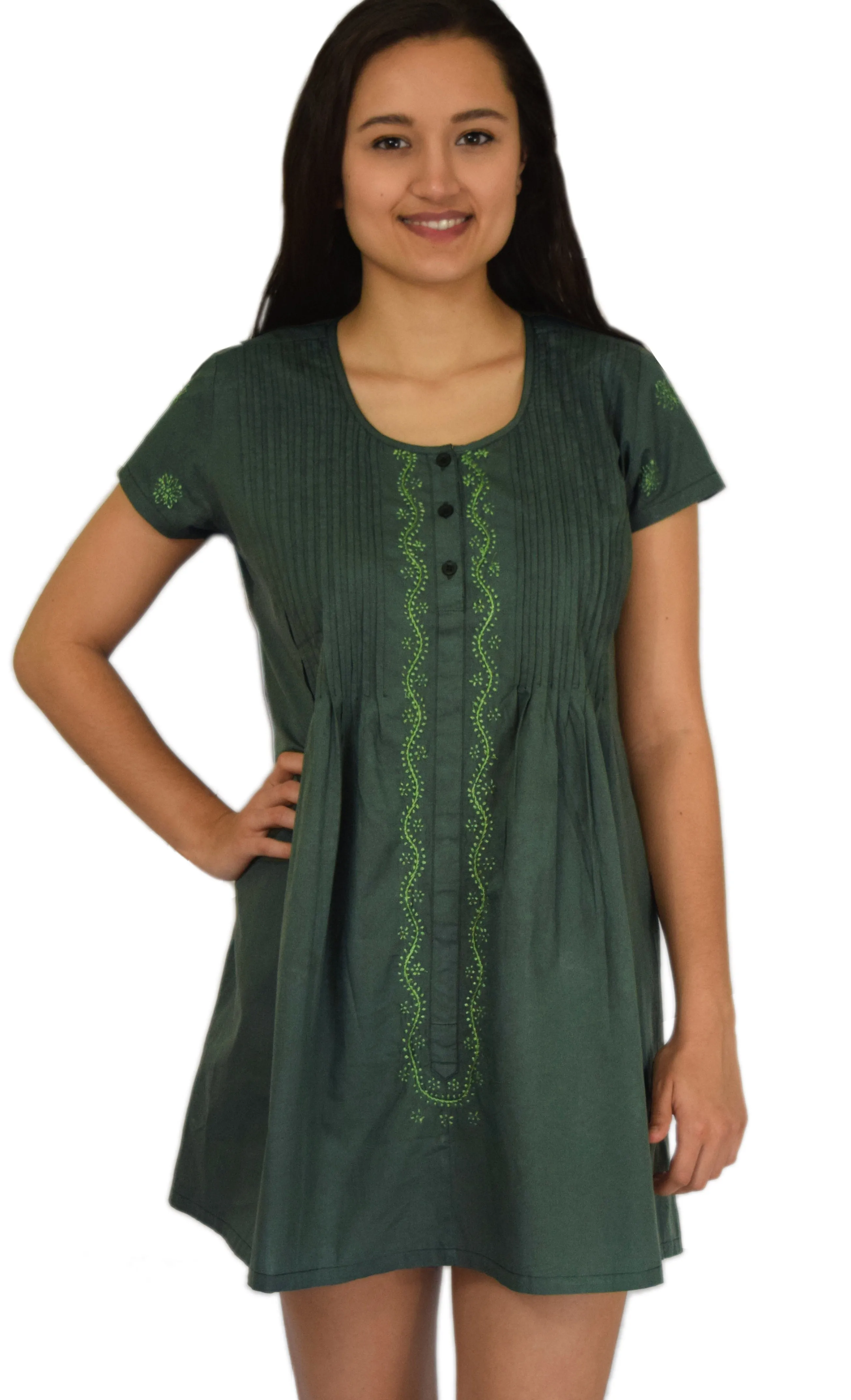 LILY Pure Cotton Hand Embroidered Long Placket Dress, Tunic, Kurti