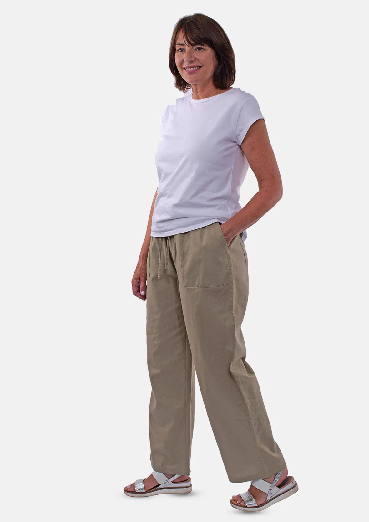 Linen Rich Wide Leg Trousers