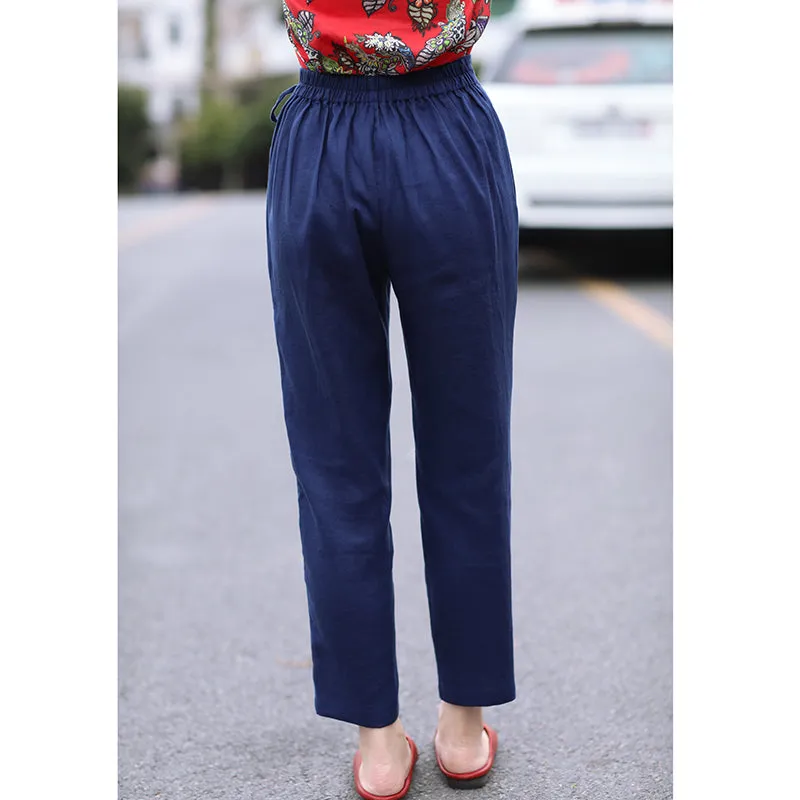 Linen Summer Autumn Women Casual Pants with Pockets SMM97205