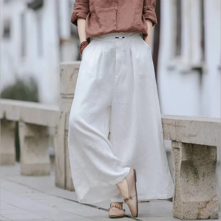 Linen Summer Wide Legs Women Casual Pants LPP97134