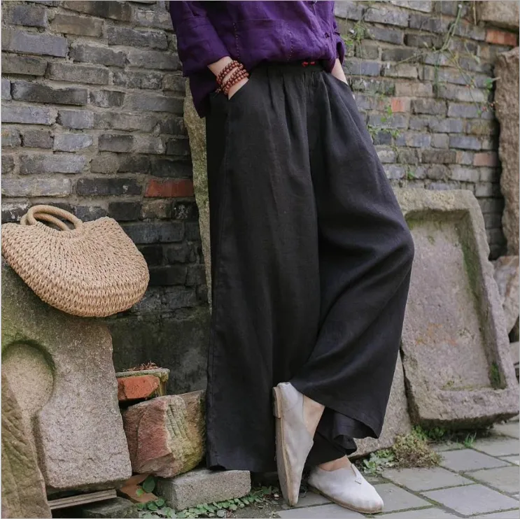 Linen Summer Wide Legs Women Casual Pants LPP97134